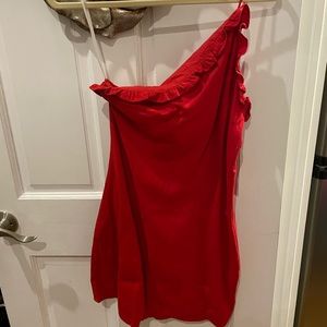 One shoulder red dress